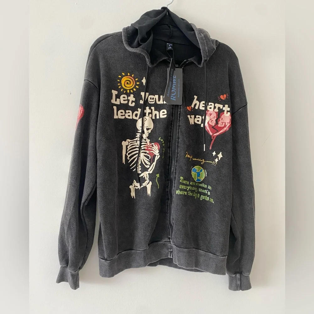 ROMWE Soft Lightweight Dark Gray Graphic Hoodie size S